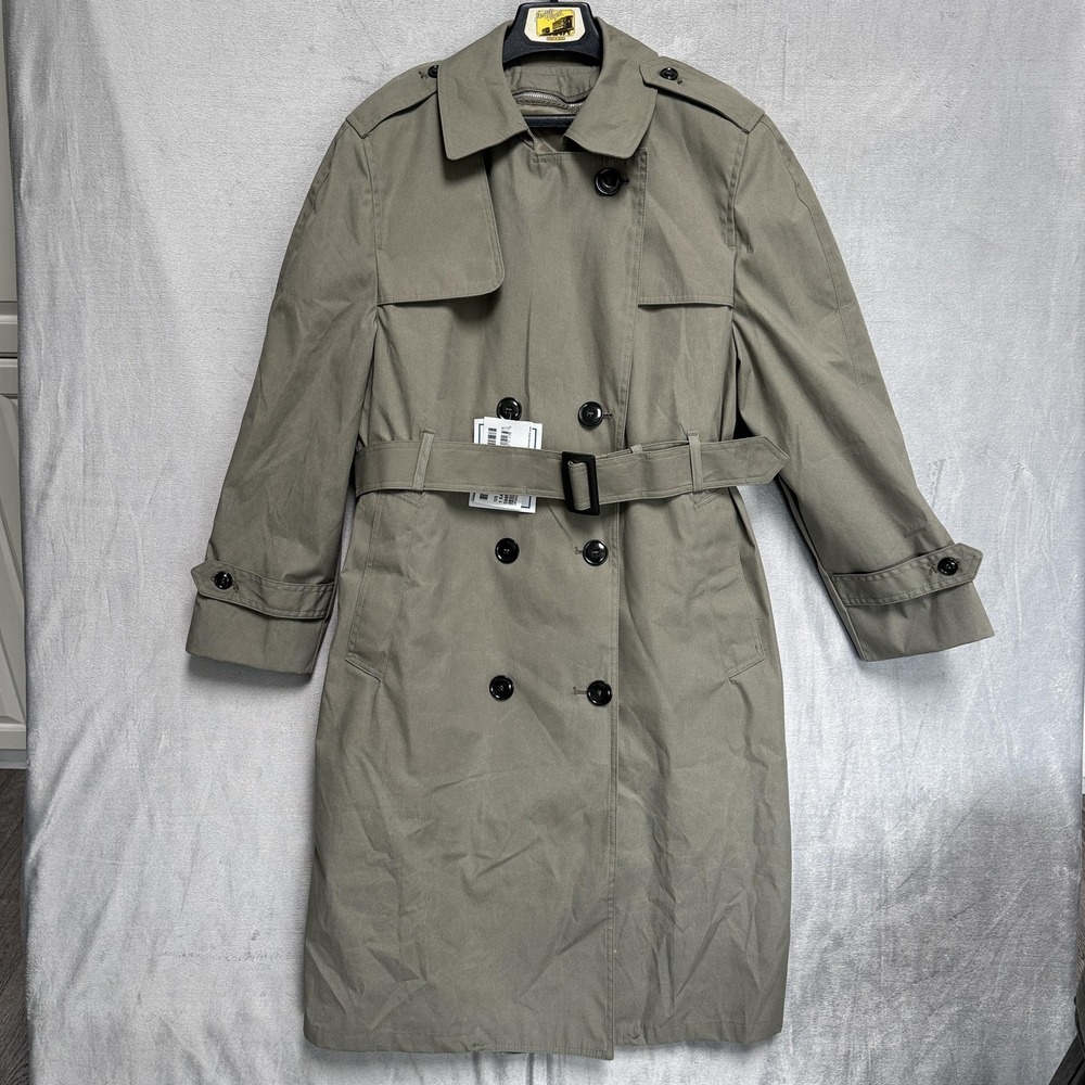 Valor Collection Coat Womens 12S Green Trench Coat Long Belted Lined Twill